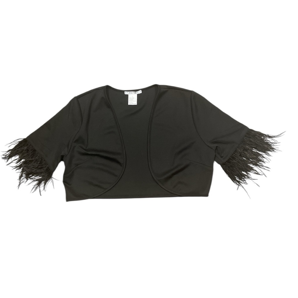 Black Feather Trim Bolero Shrug L Evening Cocktail Wedding Guest - Picture 5 of 8